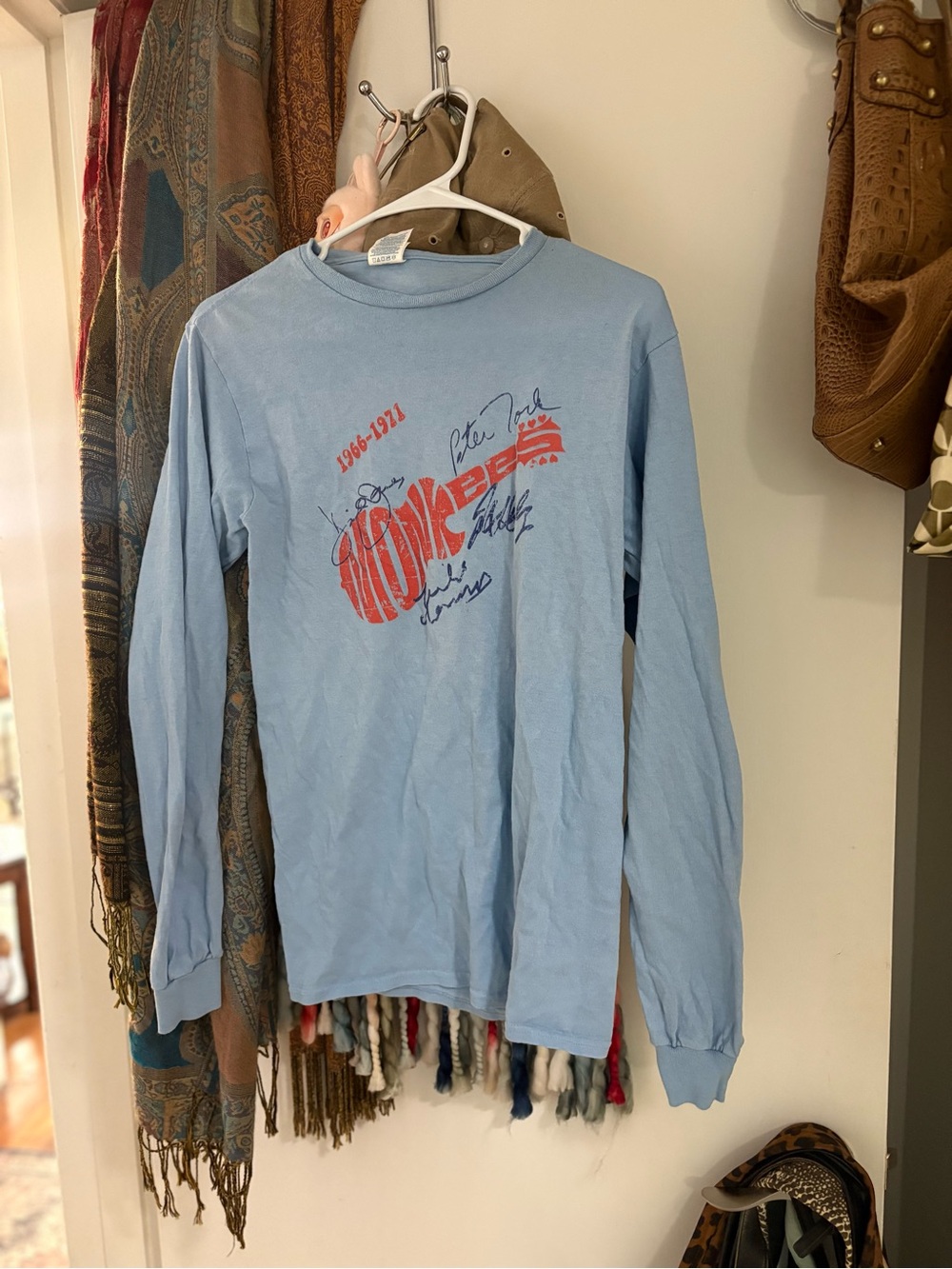 Light Blue Long-Sleeve Graphic Tee with Red Print